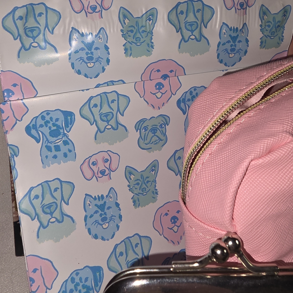 Pink 'LOVE' Cosmetic Pouch with Dog-Themed Accessories - Picture 6 of 9